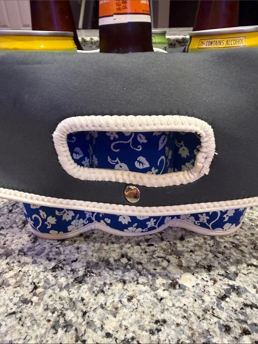 Blue and White Floral Neoprene 6 Pack Bottle/Skinny Can Tote